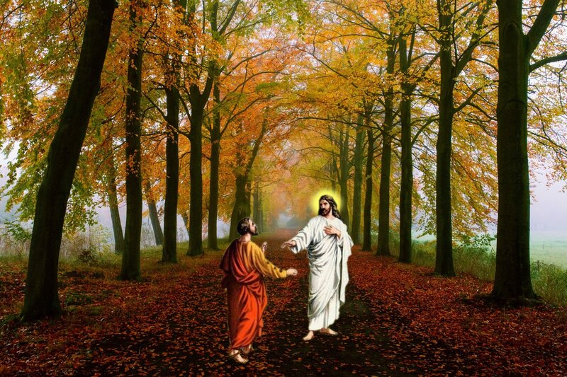 Jesus and Disciple in Forest — Orange