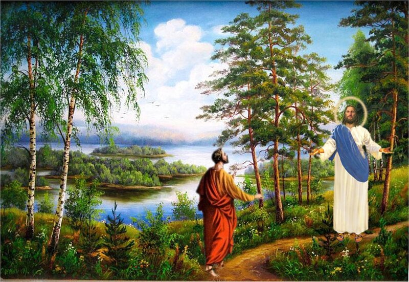Jesus and Disciple in Forest
