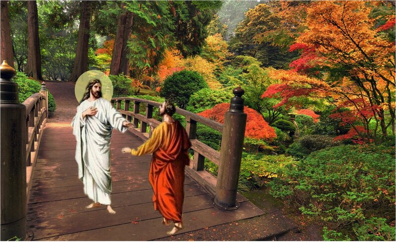 Jesus and Disciple on Bridge