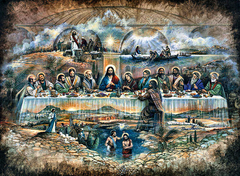 Jesus and Disciples at Table — Brown, Dramatic, Sunset