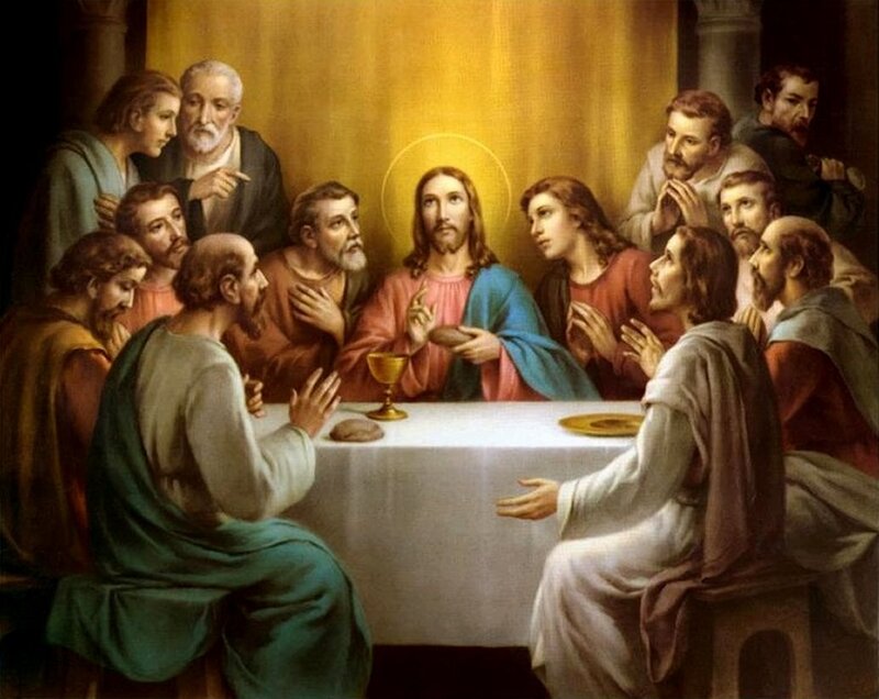 Jesus and Disciples at Table — Gold, Dramatic, Painting