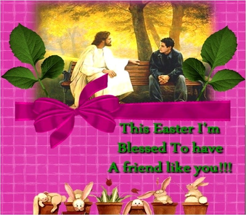 Jesus and Man on Bench — Pink