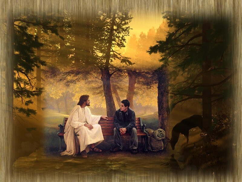 Jesus and Man on Bench