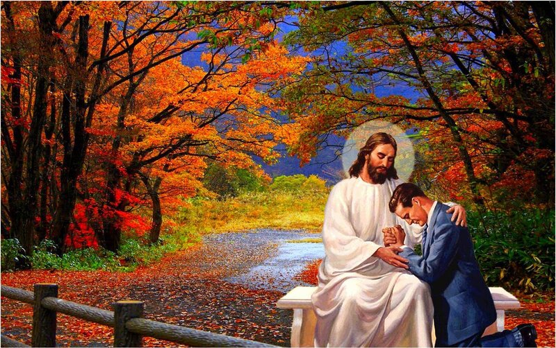 Jesus and Man Praying — Orange