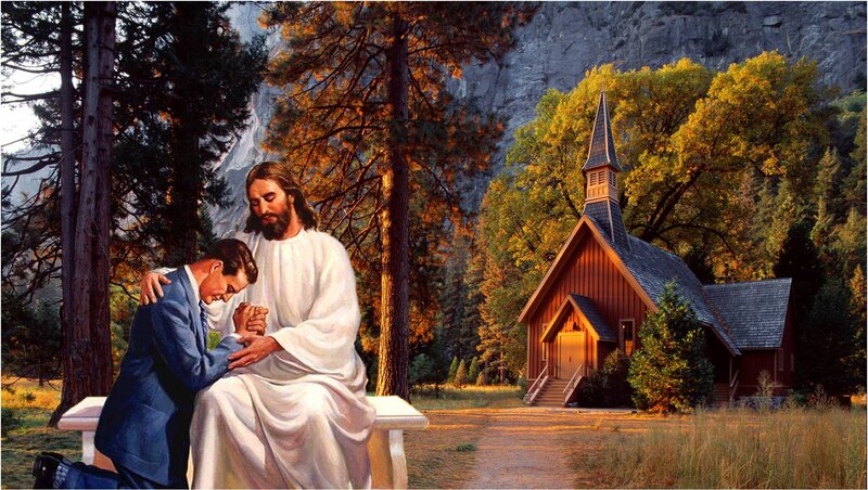 Jesus and Man Praying — White