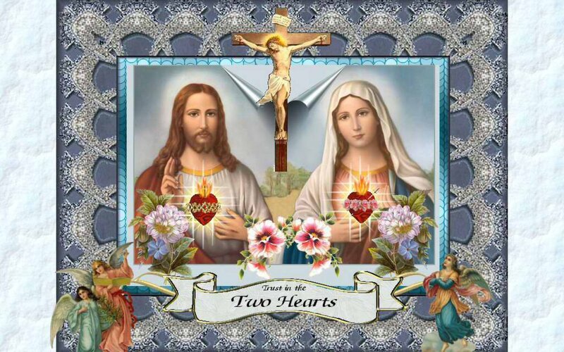 Jesus and Mary with Hearts — Blue