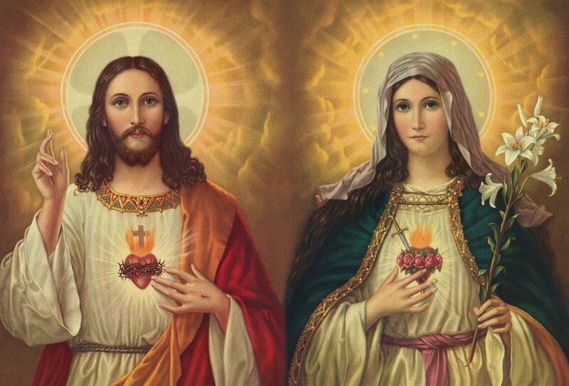 Jesus and Mary with Hearts — Gold