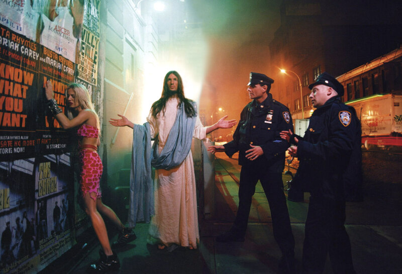 Jesus and police on city street