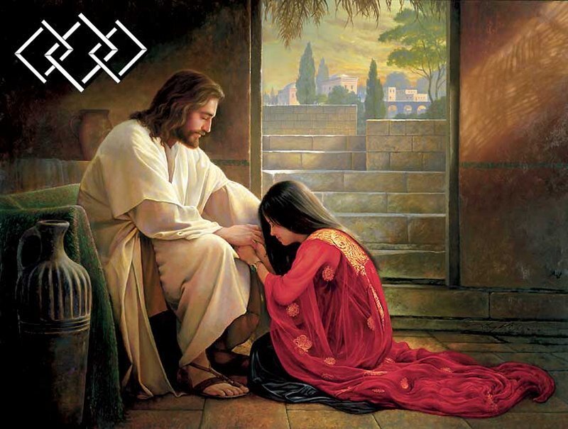 Jesus and Woman at Feet