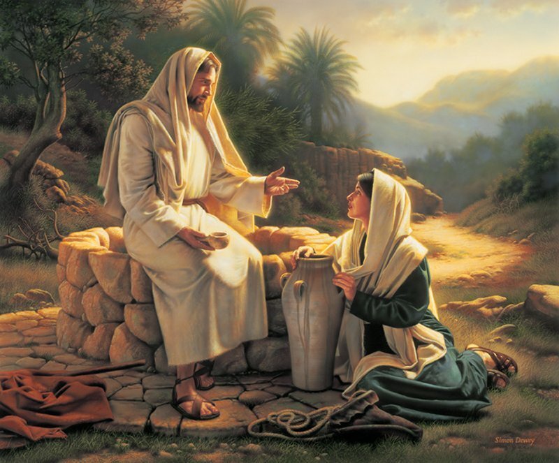 Jesus and Woman at Well — Beige