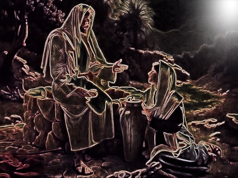 Jesus and Woman at Well — Black, Dramatic