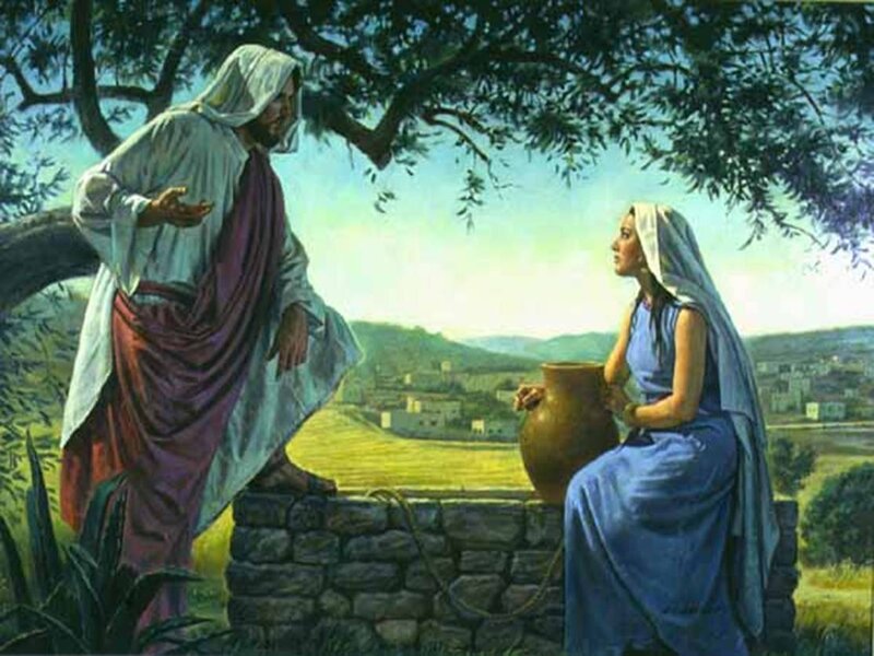 Jesus and Woman at Well — Blue