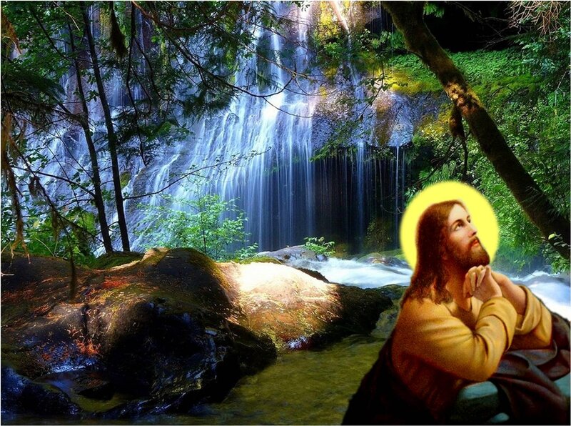 Jesus at Waterfall
