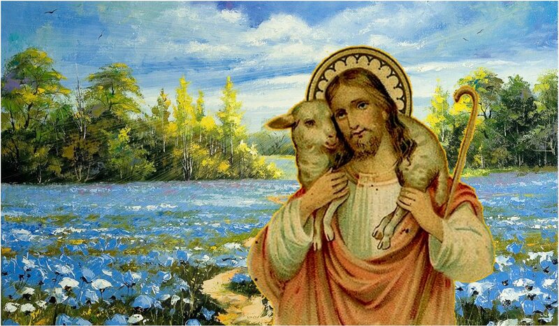 Jesus Carrying a Lamb — Blue, Serene, Afternoon