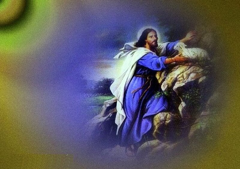 Jesus Carrying a Lamb — Blue, Serene