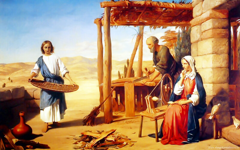 Jesus Carrying Basket — Blue