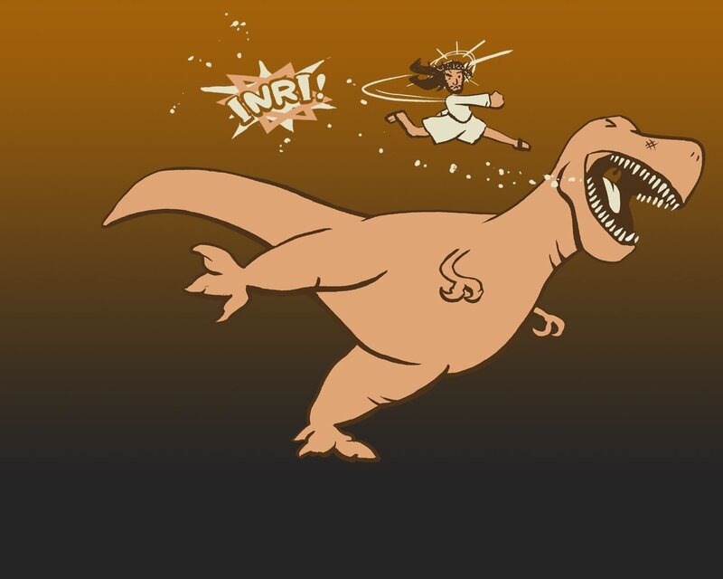 Jesus Chasing a Dinosaur