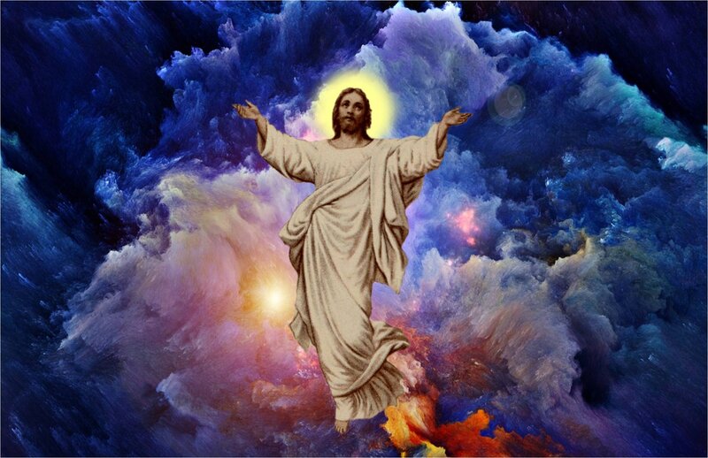 Jesus Christ Figure — Blue, Dramatic, Digital Art, Clouds