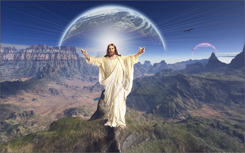 Jesus Christ Figure — Blue, Dramatic, Digital Art, Earth