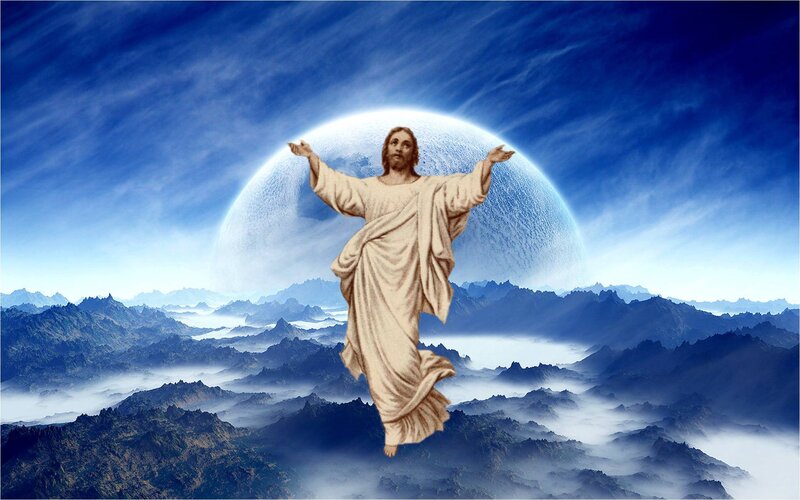 Jesus Christ Figure — Blue, Dramatic, Digital Art, Mountains