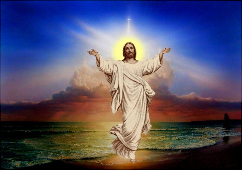 Jesus Christ Figure — Blue, Dramatic, Sunset, Painting