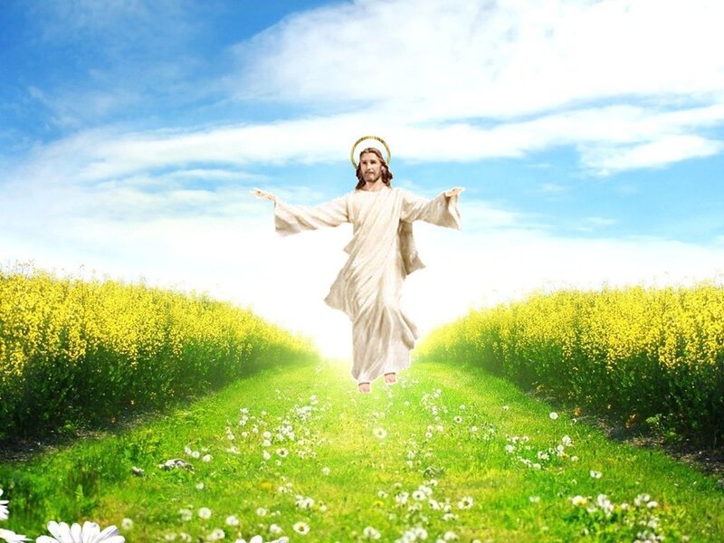 Jesus Christ Figure — Blue, Serene, Afternoon