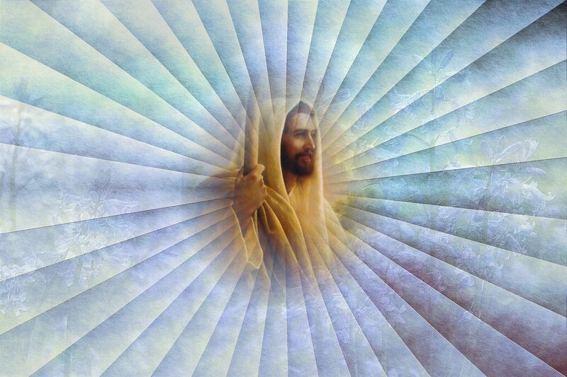 Jesus Christ Figure — Blue, Serene, Digital Art, Radiant Light
