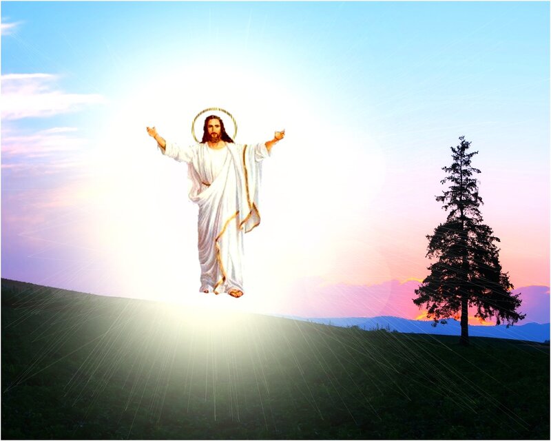 Jesus Christ Figure — Blue, Serene, Sunset, Digital Art