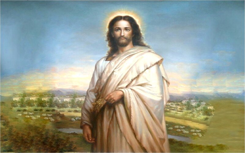 Jesus Christ Figure — Blue, Serene, Sunset, Painting