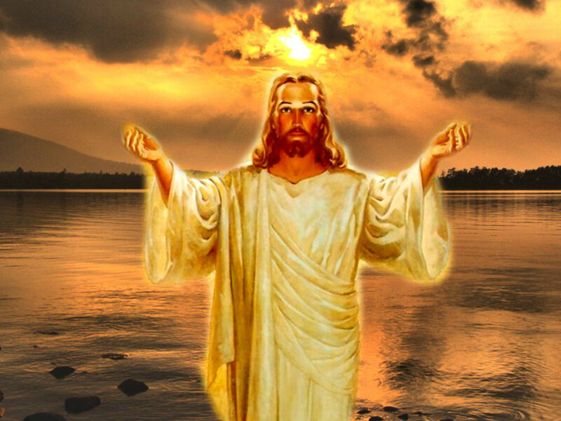 Jesus Christ Figure — Gold, Dramatic, Sunset