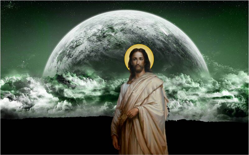Jesus Christ Figure — Green, Dramatic, Night, Digital Art