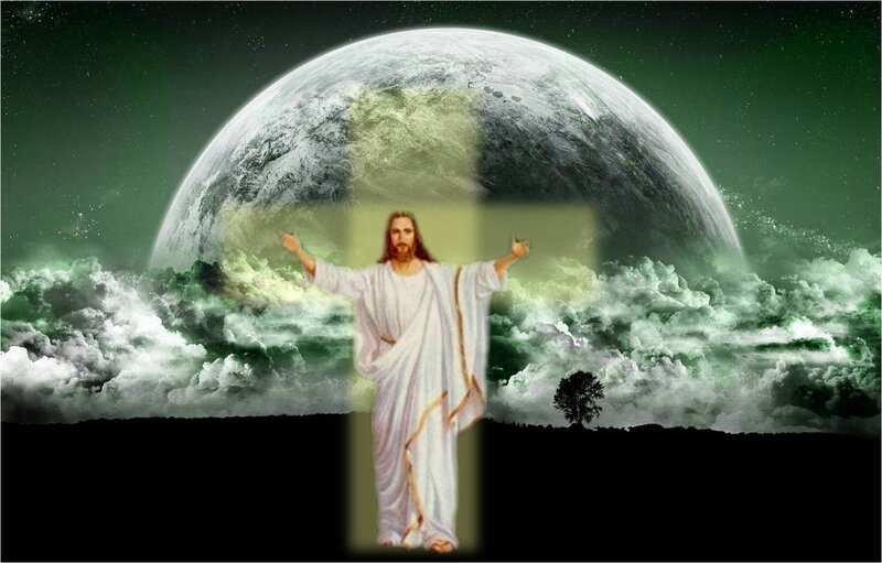 Jesus Christ Figure — Green, Dramatic, Night