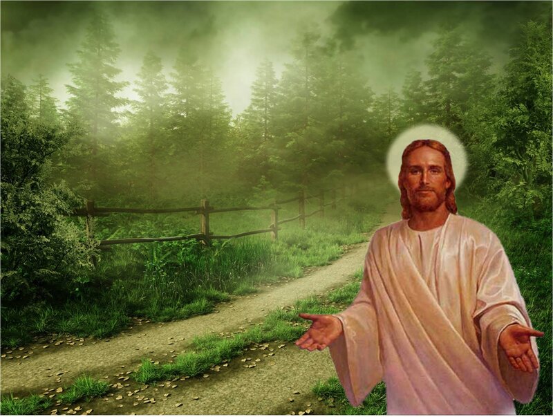 Jesus Christ Figure — Green, Serene, Morning