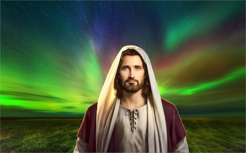 Jesus Christ Figure — Green, Serene, Night