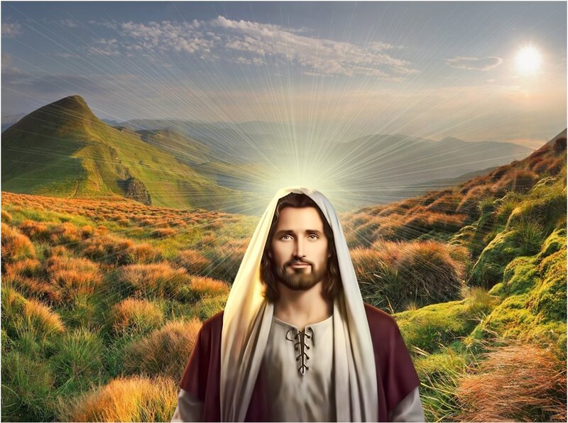 Jesus Christ Figure — Green, Serene, Sunset