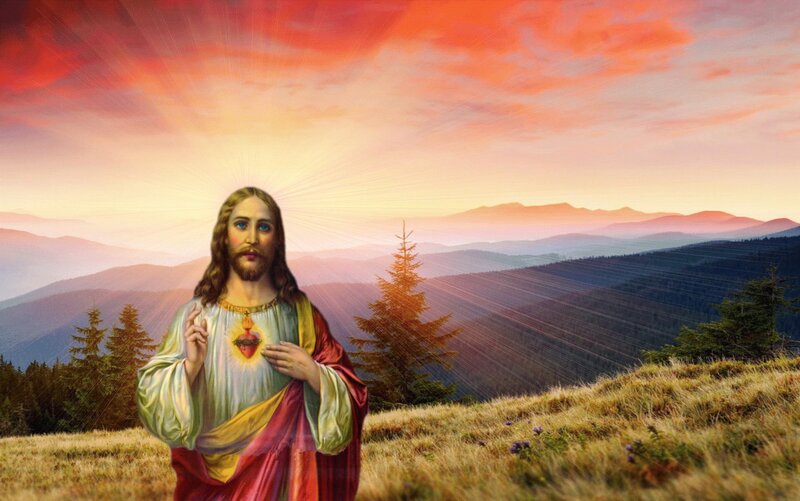 Jesus Christ Figure — Orange, Serene, Sunset, Illustration