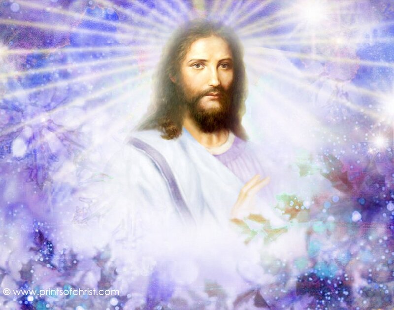 Jesus Christ Figure — Purple, Serene, Digital Art, Light Rays