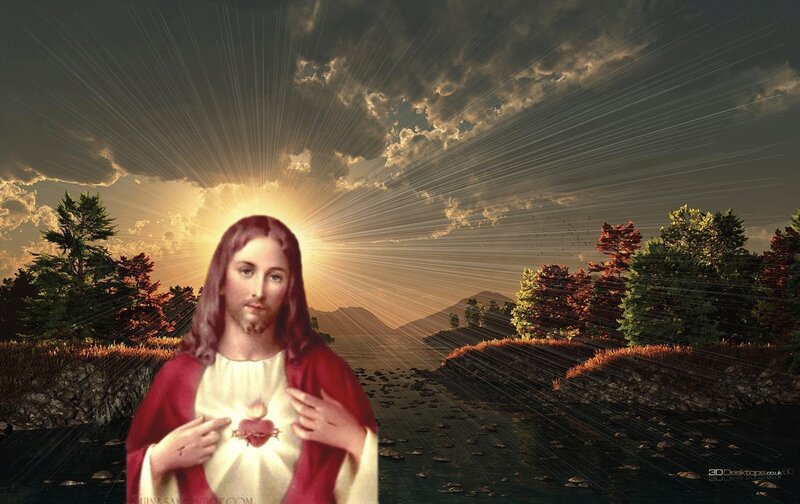Jesus Christ Figure — Red, Dramatic, Sunset, Digital Art, Heart