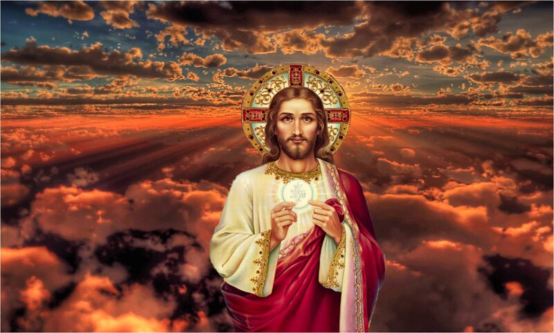 Jesus Christ Figure — Red, Dramatic, Sunset, Digital Art