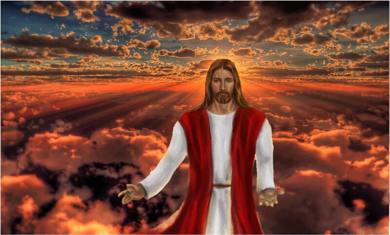 Jesus Christ Figure — Red, Dramatic, Sunset