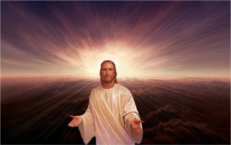 Jesus Christ Figure — White, Dramatic, Sunrise