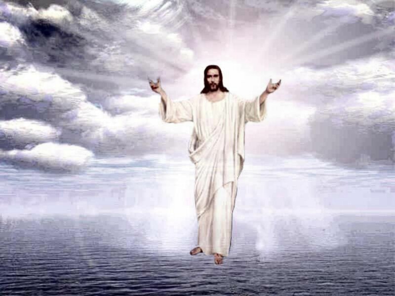 Jesus Christ Figure — White, Serene, Digital Art, Clouds