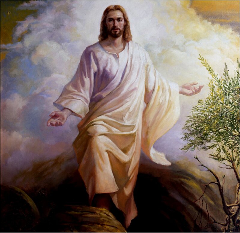 Jesus Christ Figure — White, Serene, Painting, Clouds