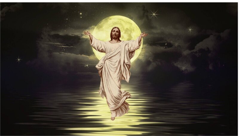 Jesus Christ Figure — Yellow, Dramatic, Night