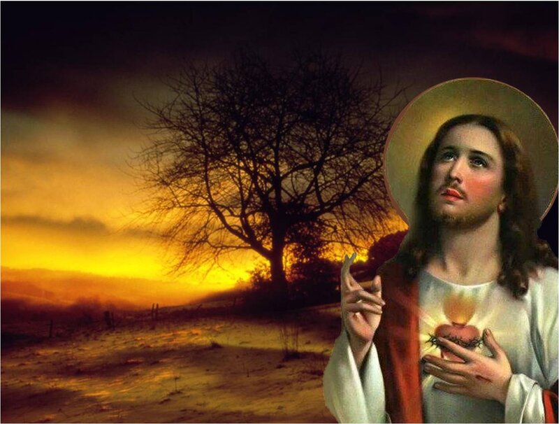 Jesus Christ Figure — Yellow, Dramatic, Sunset, Illustration