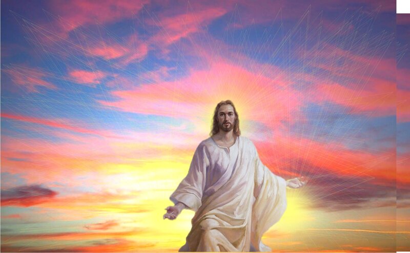 Jesus Christ Figure — Yellow, Dramatic, Sunset, Painting