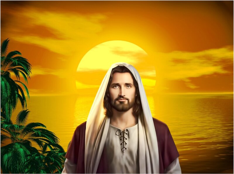 Jesus Christ Figure — Yellow, Serene, Sunset
