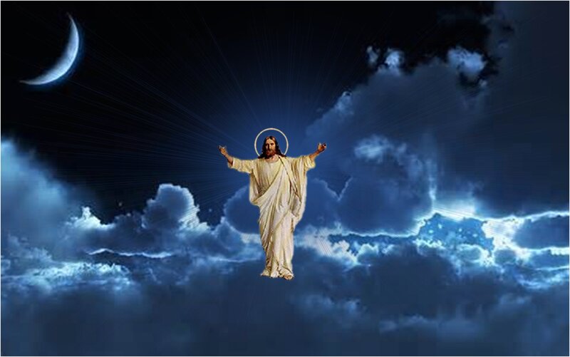 Jesus Christ in Clouds — Blue, Dramatic, Night, Digital Art