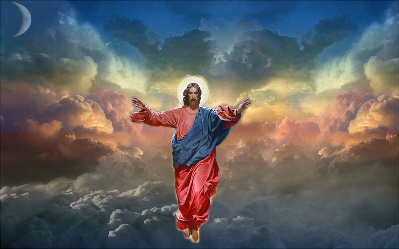 Jesus Christ in Clouds — Blue, Dramatic, Night