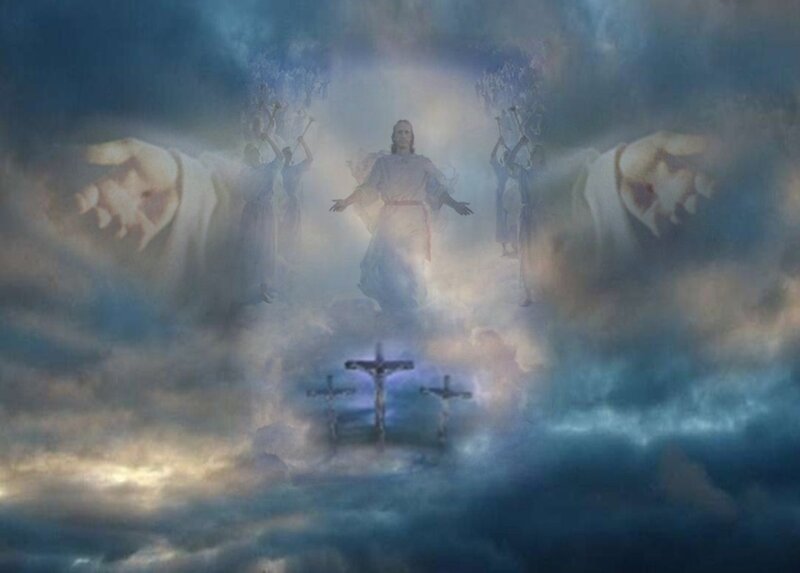 Jesus Christ in heaven with crosses